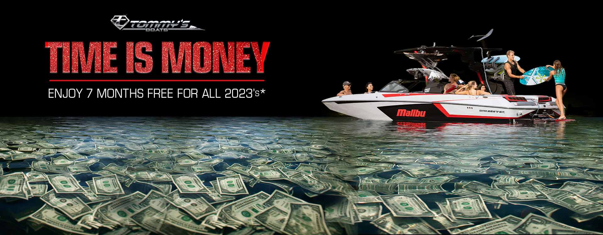Tommy's Time is Money Boat Sale Landing Page Web Banner